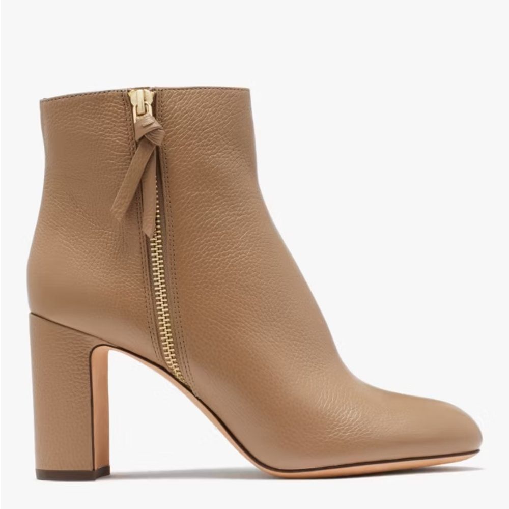Kate Spade Knott Zip Booties, Light Fawn Pebble Calf Leather, New, Size 11